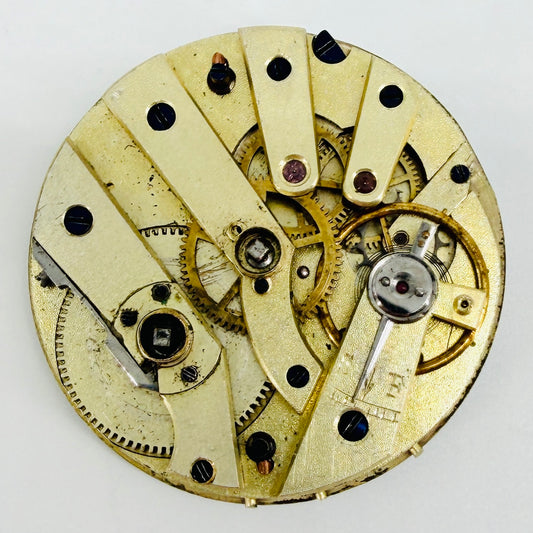 Antique Swiss Pocket Watch Movement - Decorative Enamel Dial - 36.3mm - Spares Repair