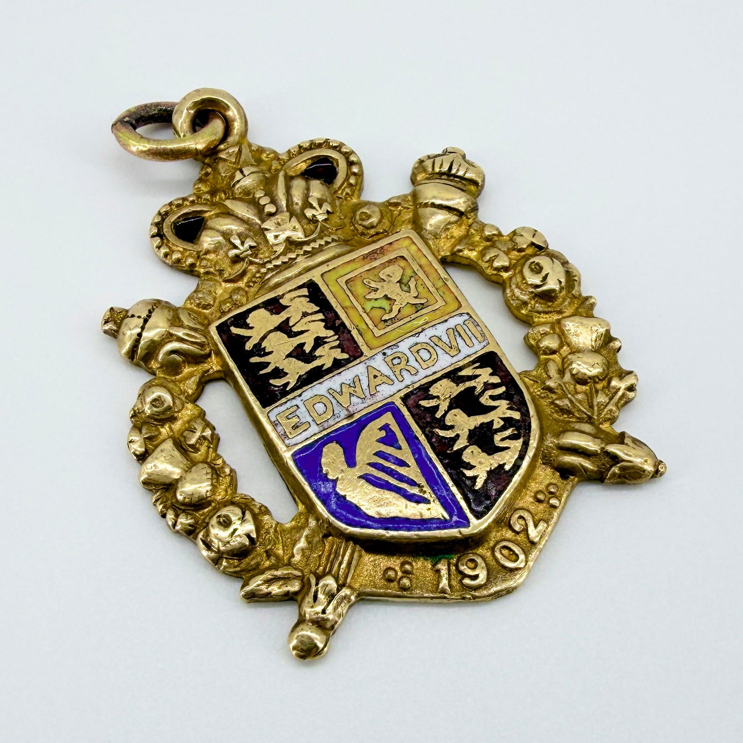 Antique Edward VII 1902 Enamel Fob Medal Pendant