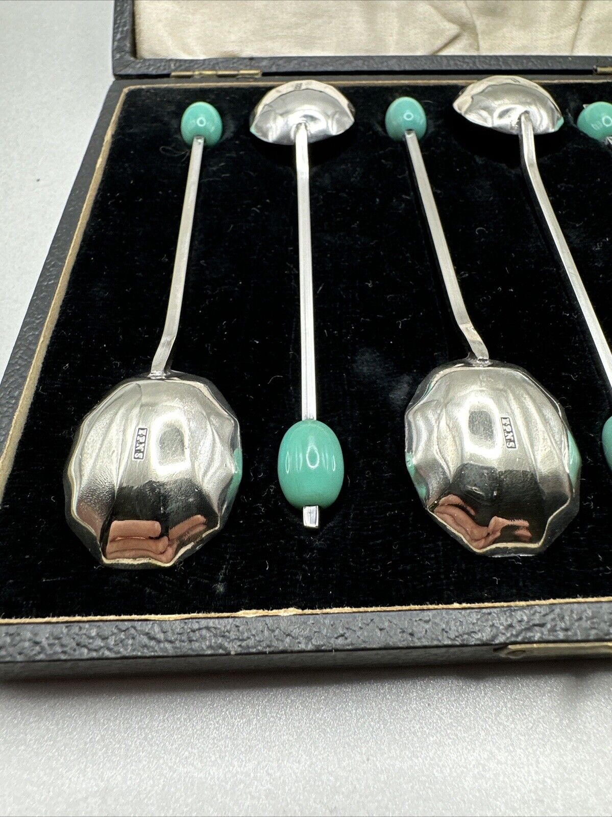 Antique Boxed Set of 6 Silver Plate Coffee Spoons