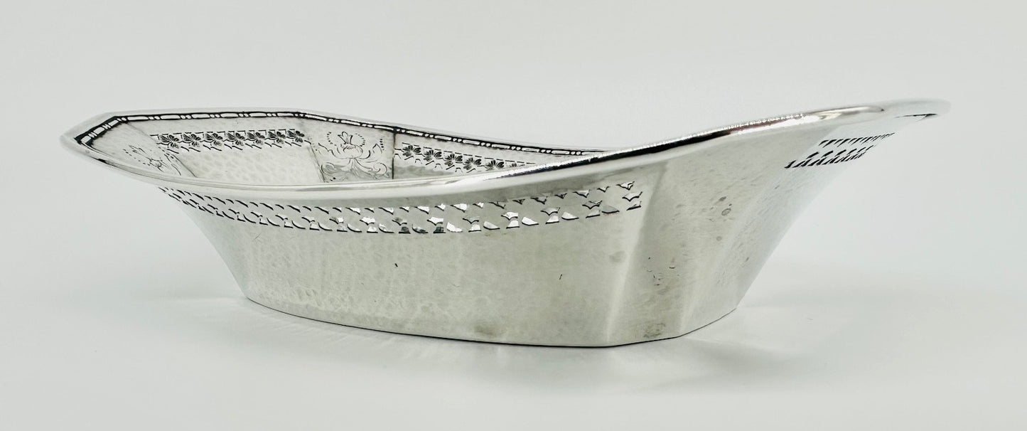 Antique American Sterling Silver Dish – Pierced & Hammered Design – Webster Co.