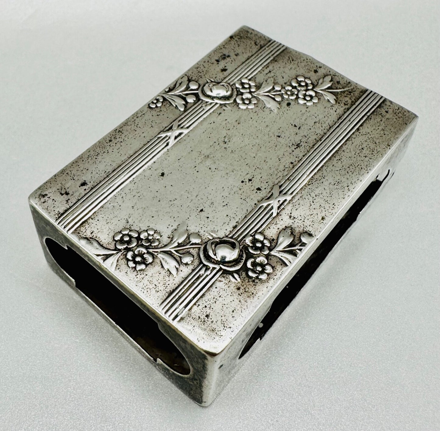 Antique 800 Silver Matchbox Sleeve/Case – German Hallmarks – Oberländer P