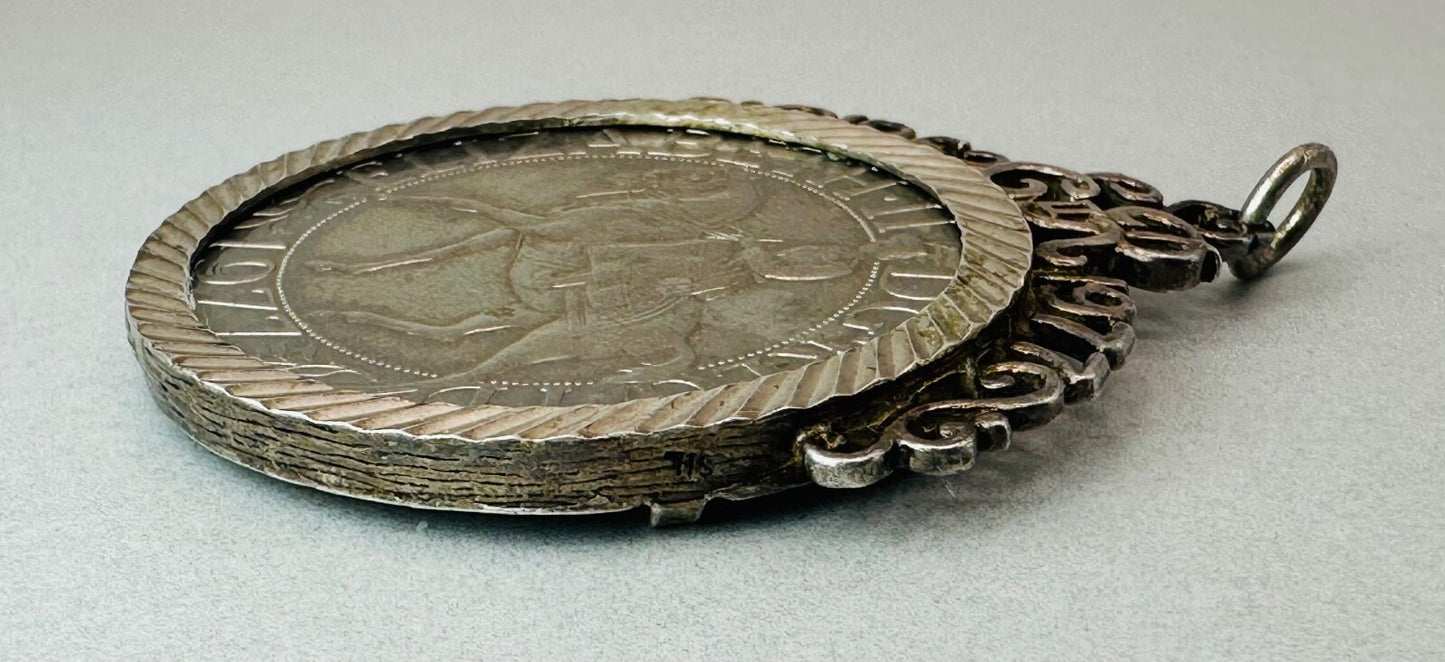 Vintage 1977 Queen Elizabeth II Silver Jubilee Coin with Silver Pendant Mount
