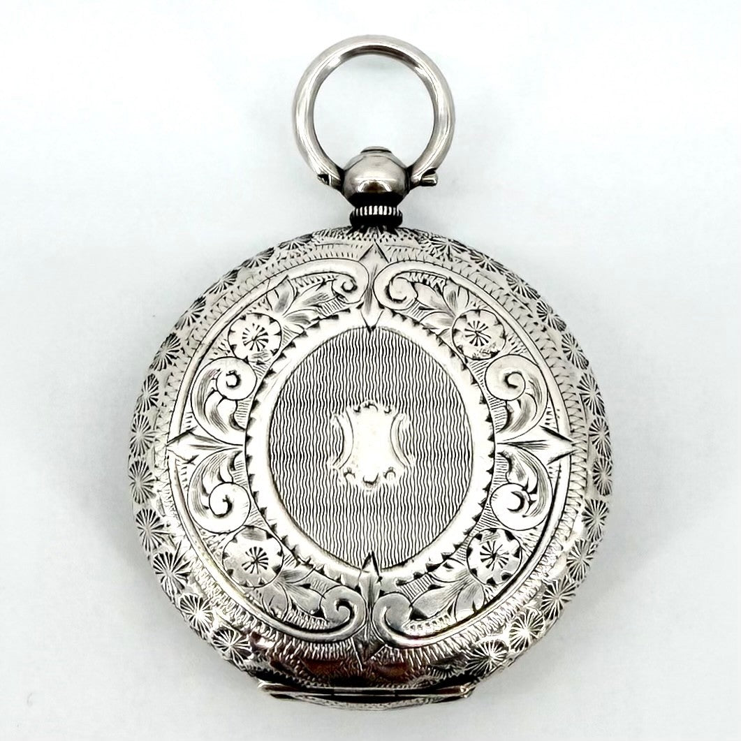 Antique Swiss Silver Pocket Watch – 935 Silver Case – Key Wound – Working
