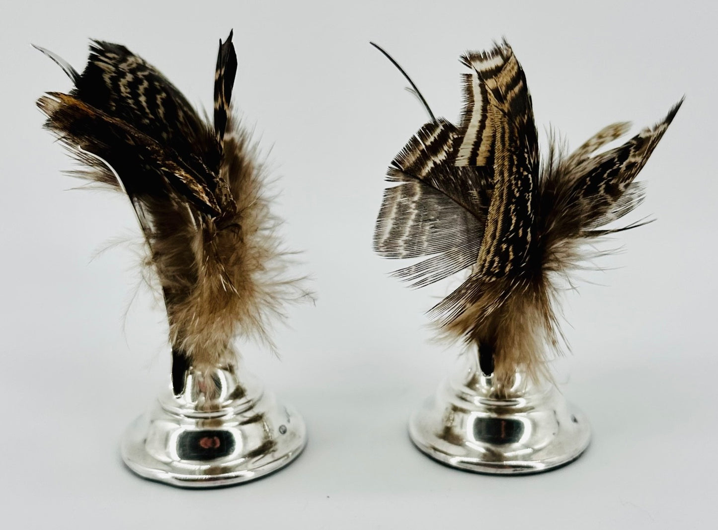Pair Antique Silver Menu Holders – Chester 1898 Florence Warden – Feathers