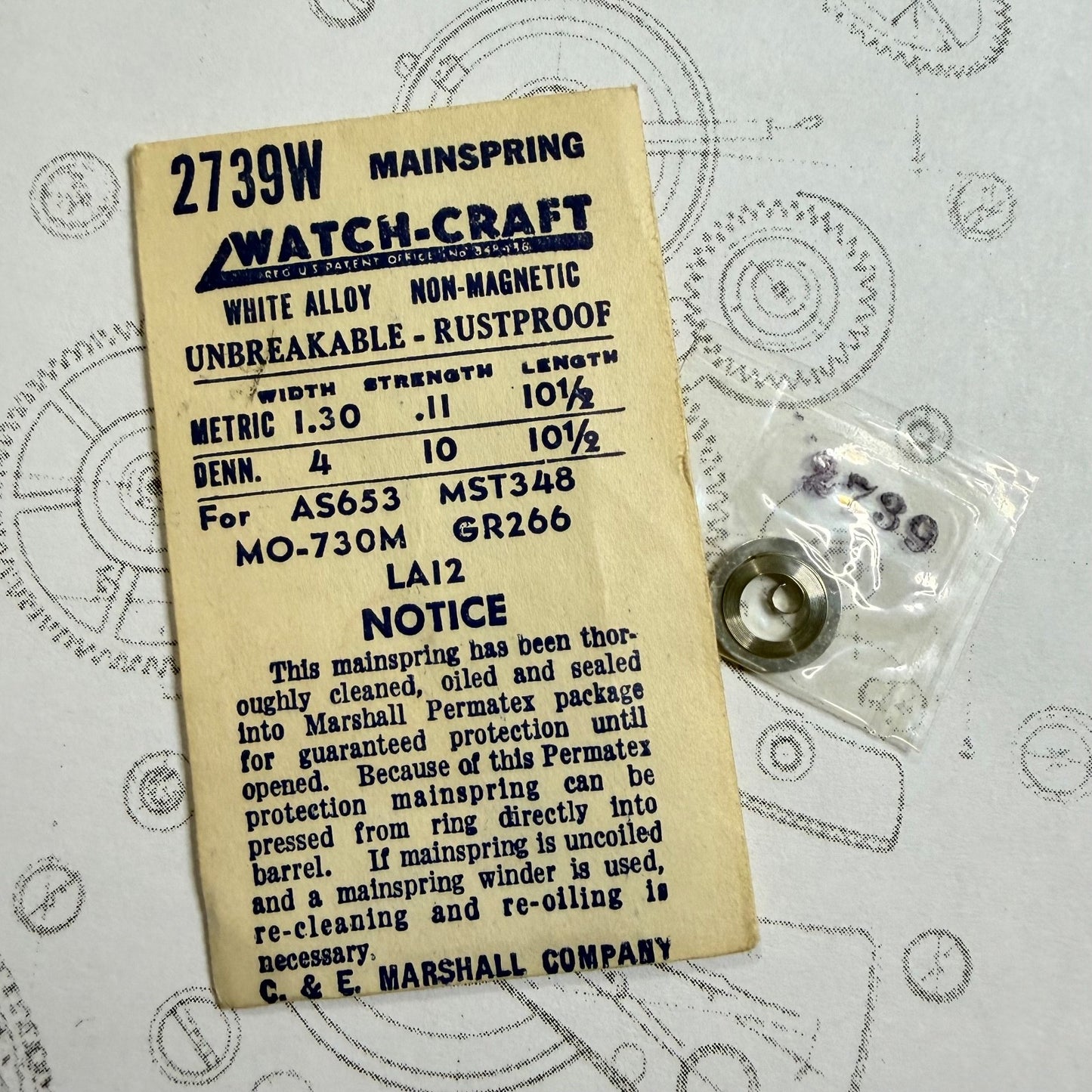 Watch-Craft Mainspring 2739W 1.30 x 0.11 x 10½", AS653 MST348 MO-730M GR266 LA12