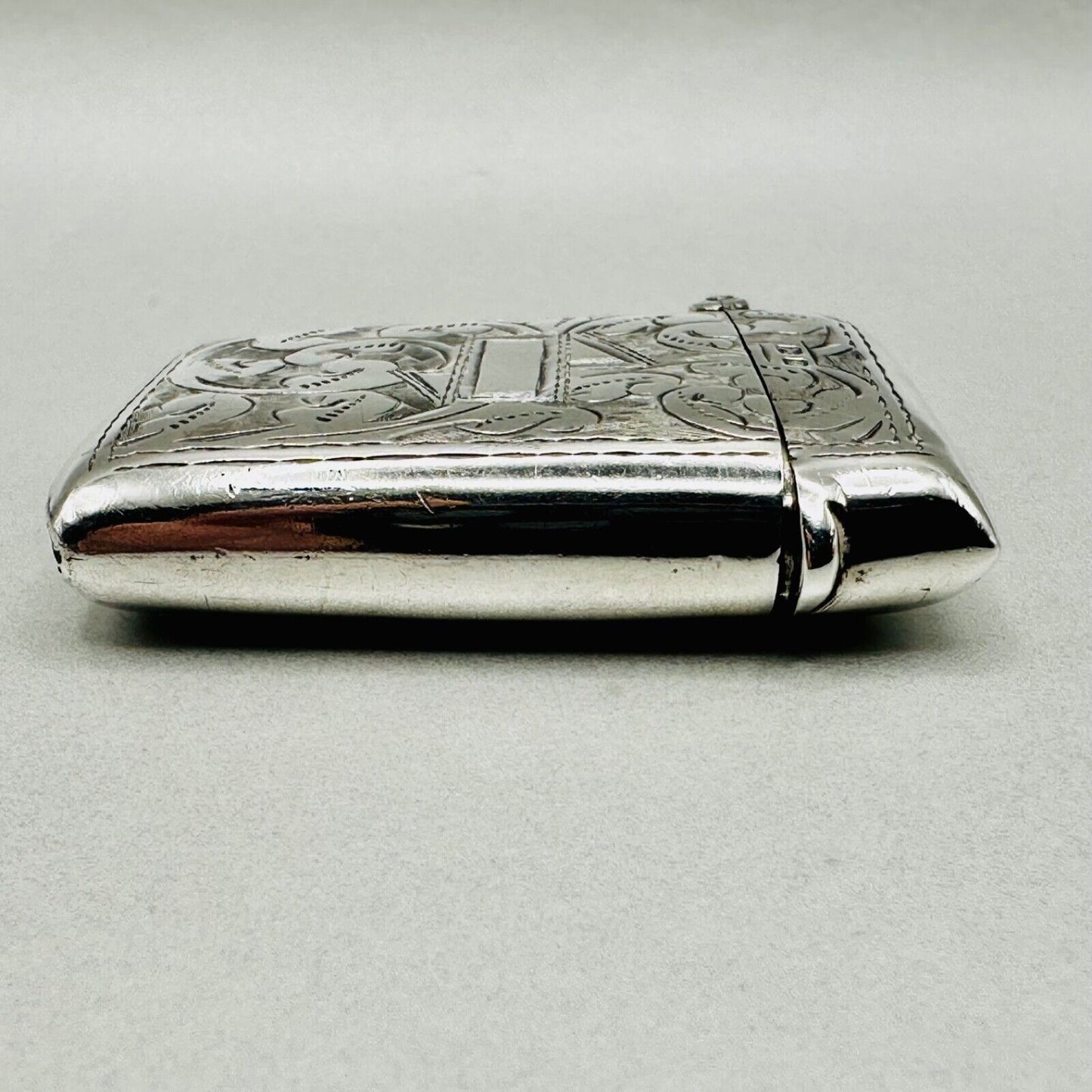 Antique Silver Vesta Case Birmingham 1919 W.J. Myatt & Co. Excellent Condition