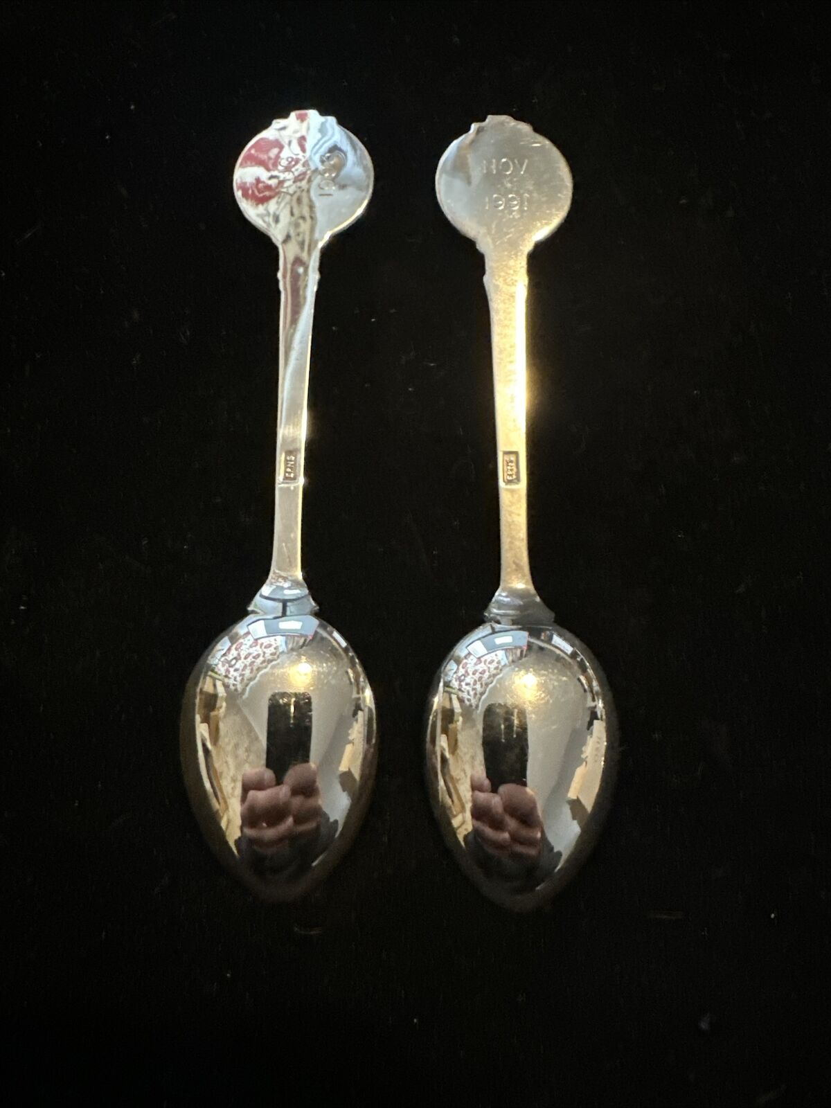 Pair Vintage Silver Plate Riffle Shotgun Shooting Teaspoons - 1990's