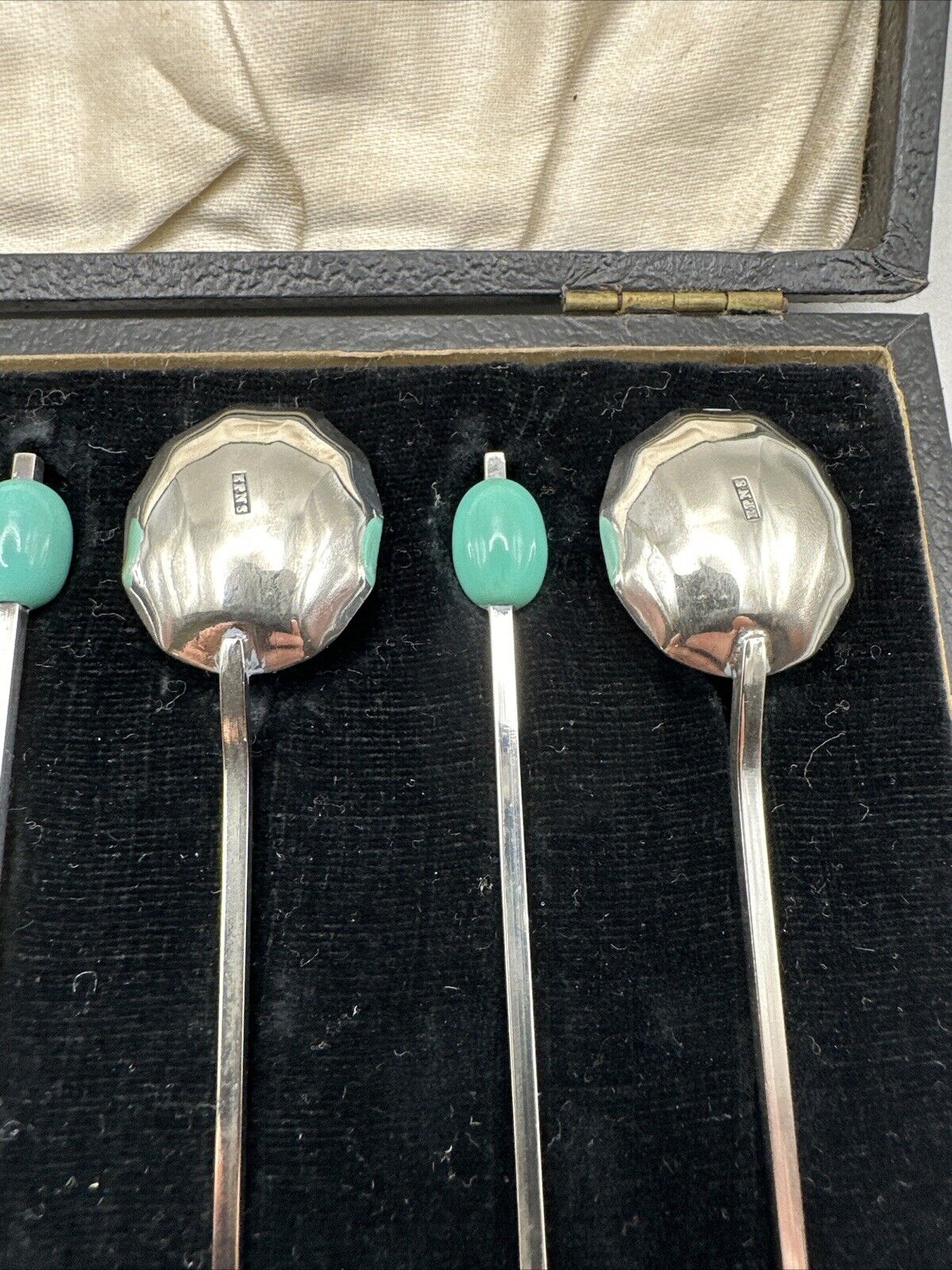 Antique Boxed Set of 6 Silver Plate Coffee Spoons