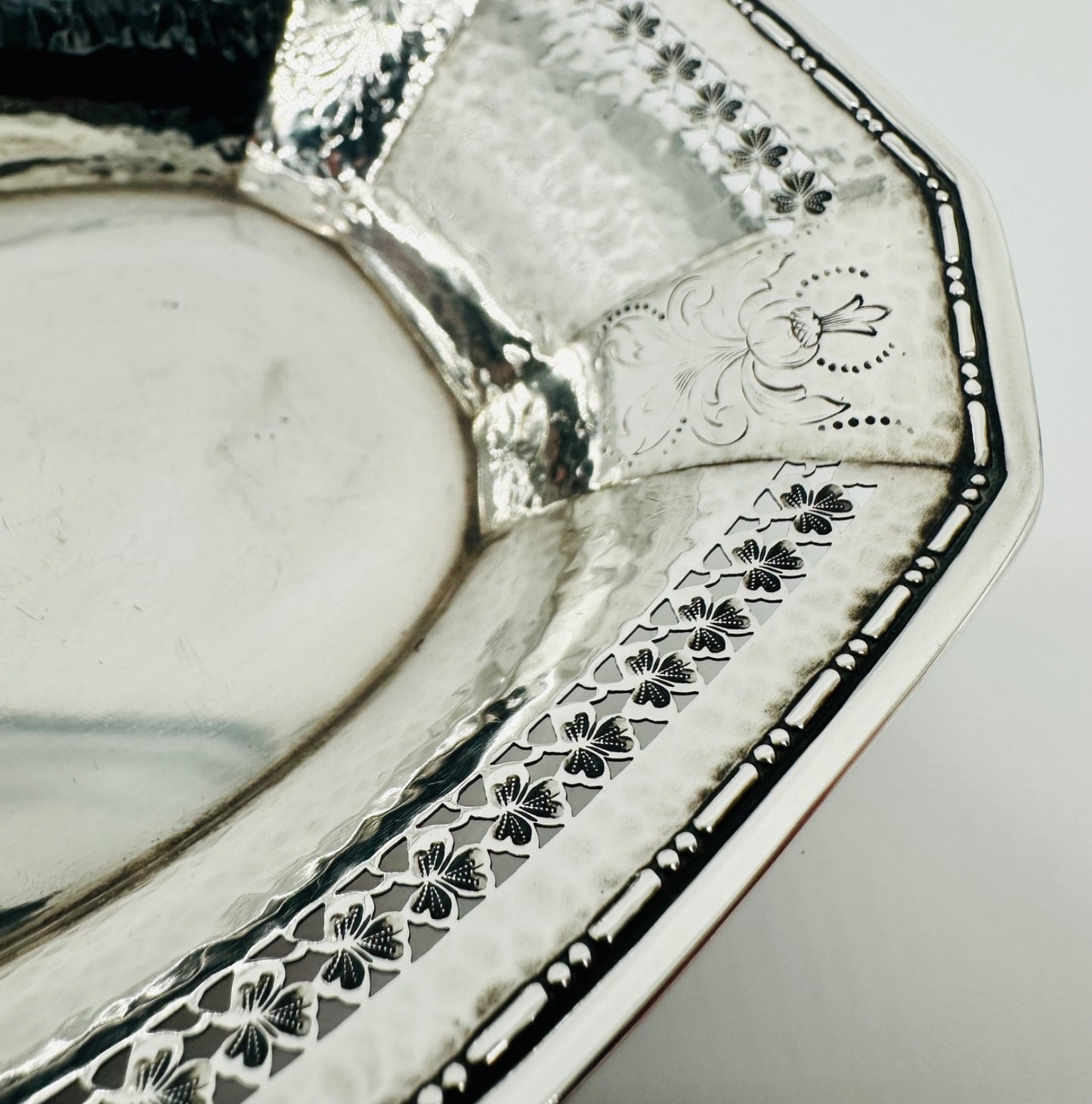 Antique American Sterling Silver Dish – Pierced & Hammered Design – Webster Co.