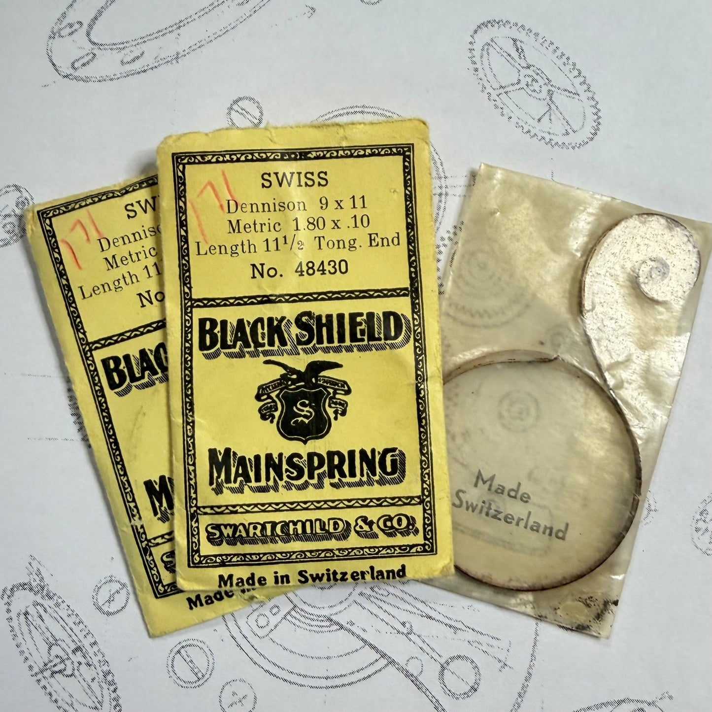 Black Shield Mainspring No. 48430 1.80 x 0.10 x 11½" Dennison 9 / 11 Tongue End