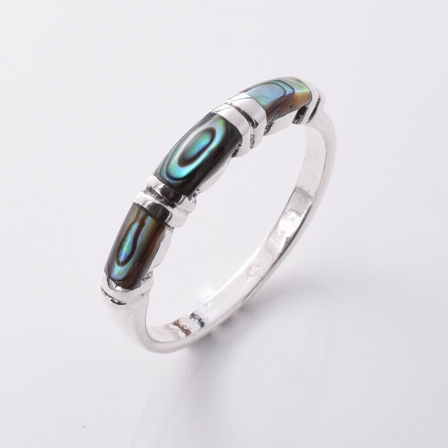 Brand New 925 Sterling Silver & Abalone Band Ring - Size P