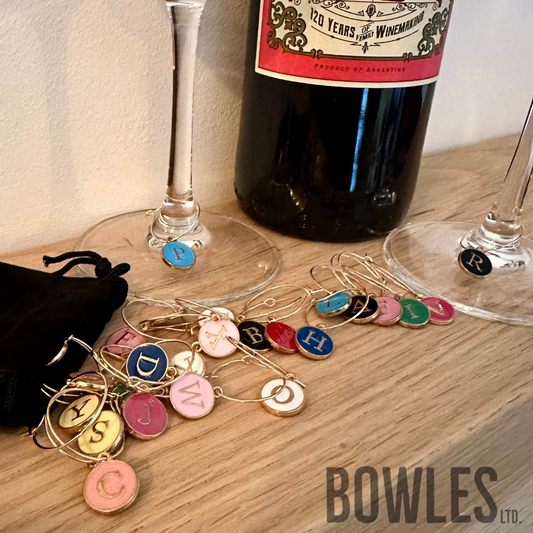 A to Z Wine Glass Charms – Pack of 26 Alphabet Drink Markers with Velvet Bag