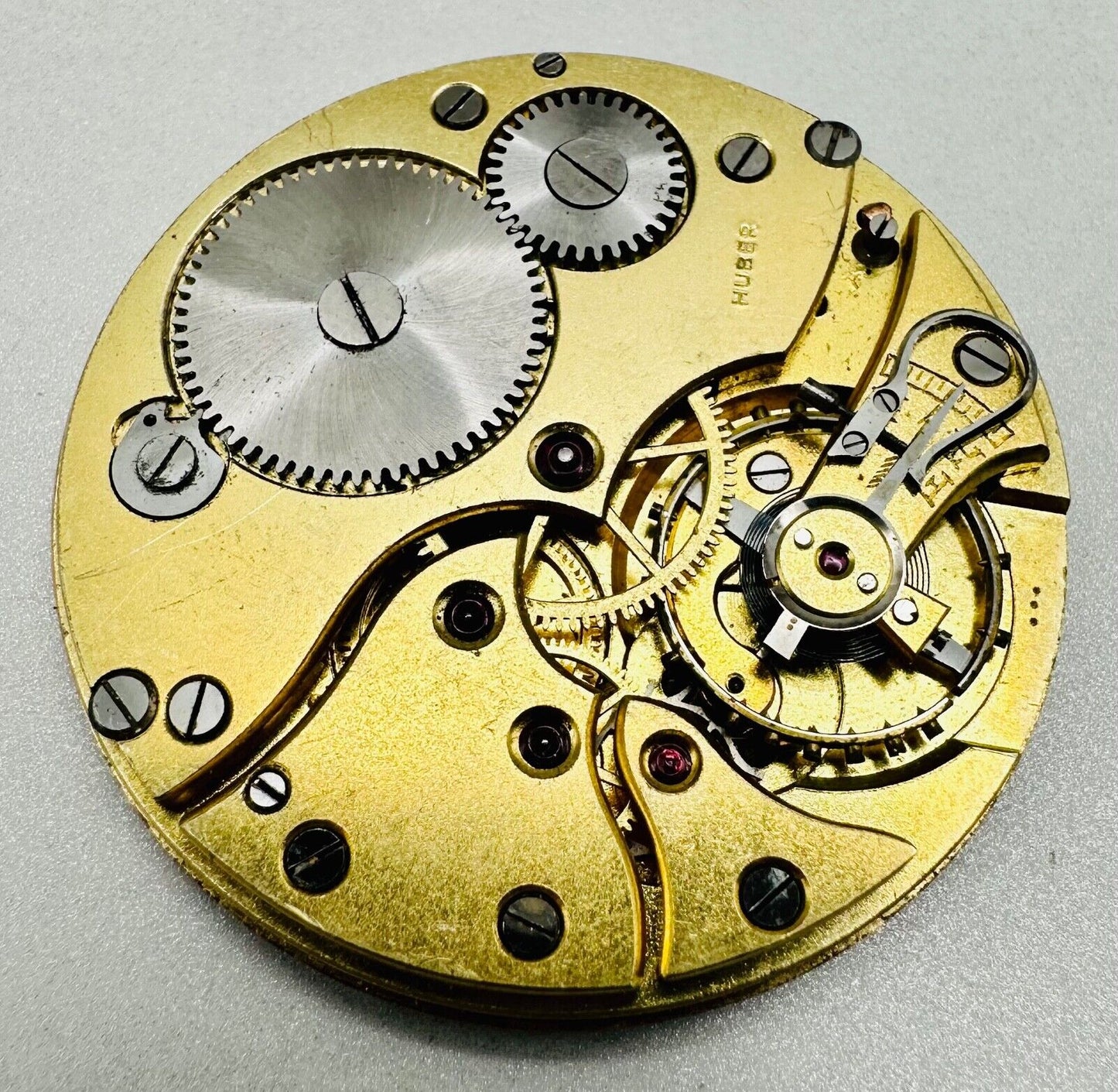 Antique Huber Pocket Watch Movement - Spares or Repair - 42.6mm Diameter