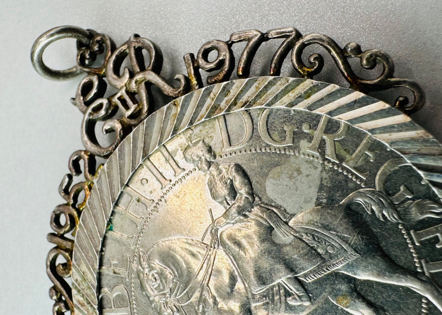 Vintage 1977 Queen Elizabeth II Silver Jubilee Coin with Silver Pendant Mount