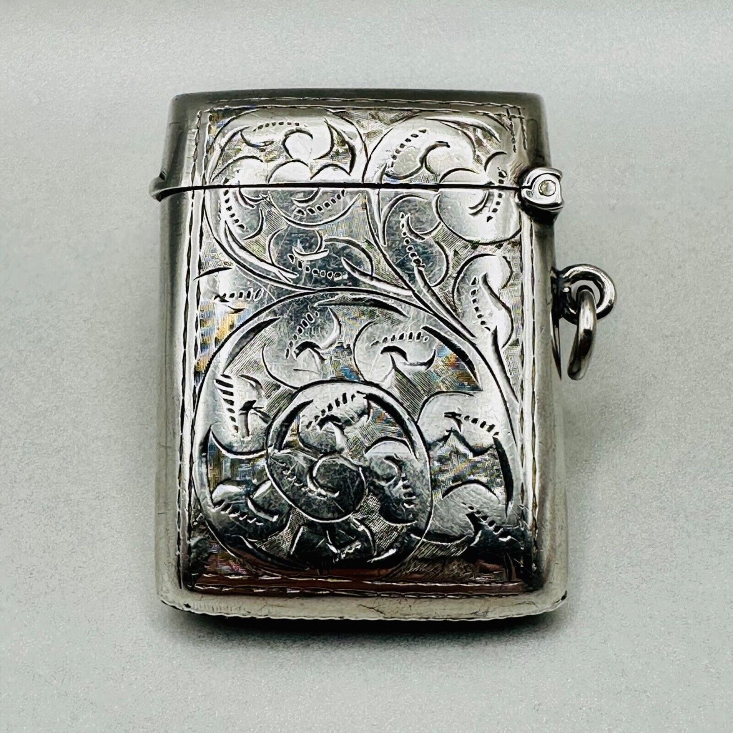 Antique Silver Vesta Case Birmingham 1919 W.J. Myatt & Co. Excellent Condition