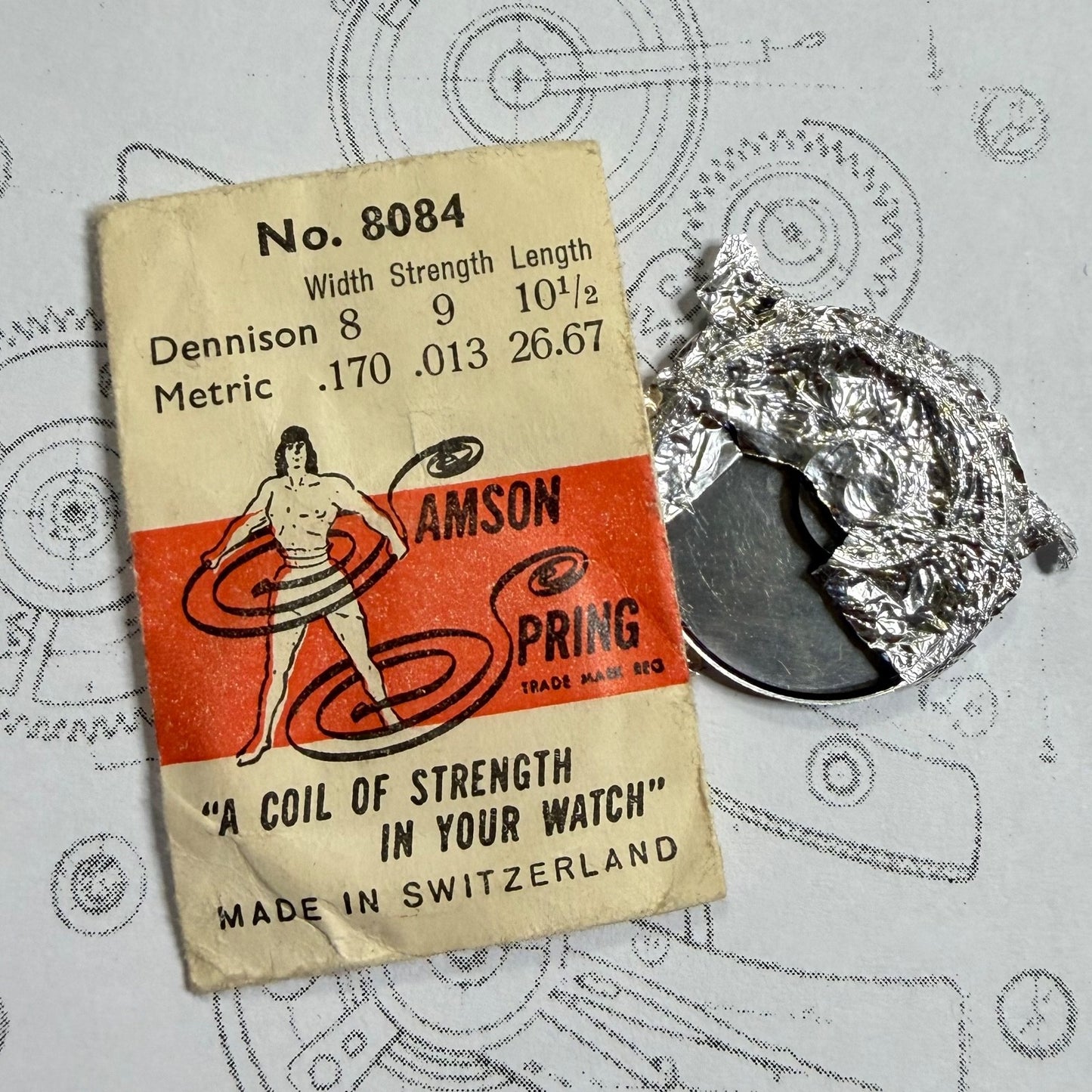 Samson Spring No. 8084 – Mainspring 1.70 x 0.13 x 10½" – Dennison 8 / 9