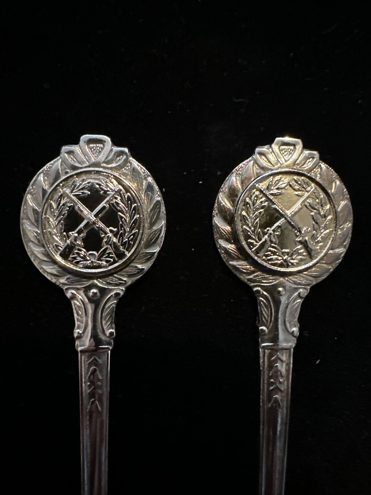 Pair Vintage Silver Plate Riffle Shotgun Shooting Teaspoons - 1990's