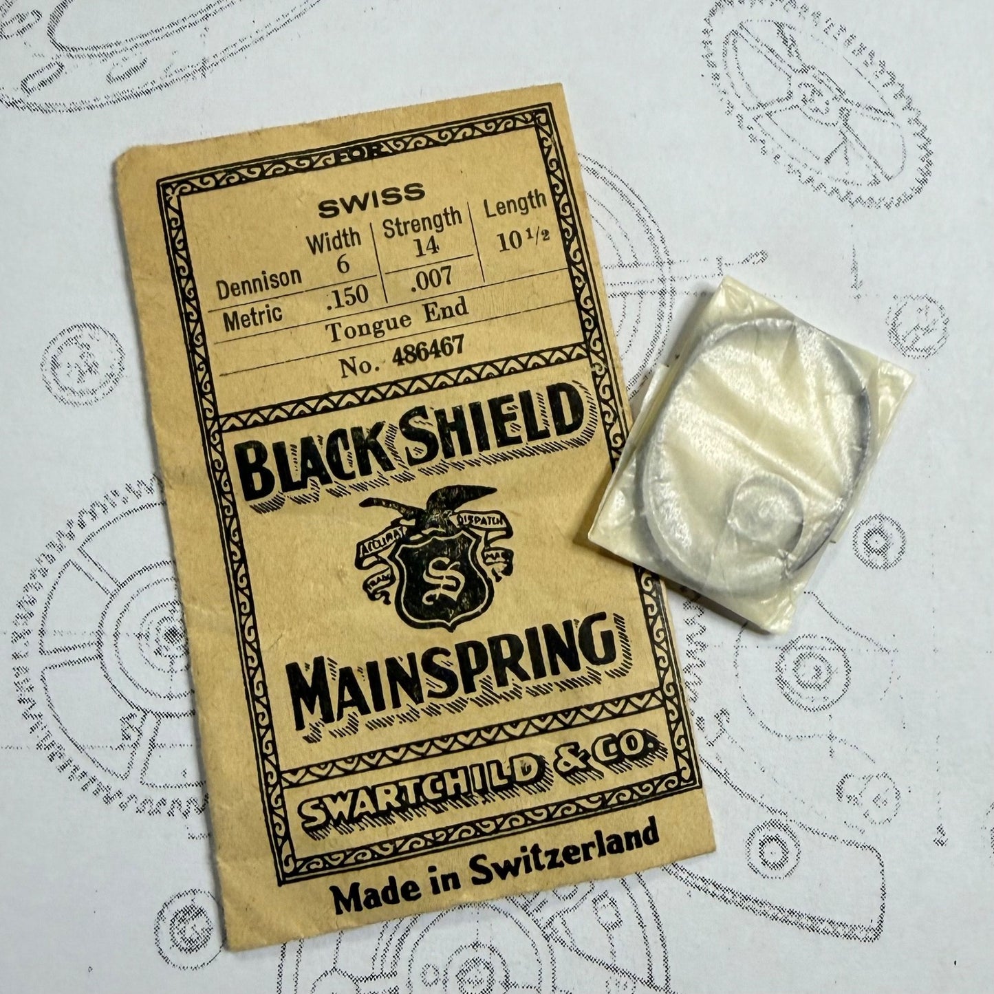 Black Shield Mainspring 486467 1.50 x 0.007 x 10½" Dennison 6 / 14 Tongue End