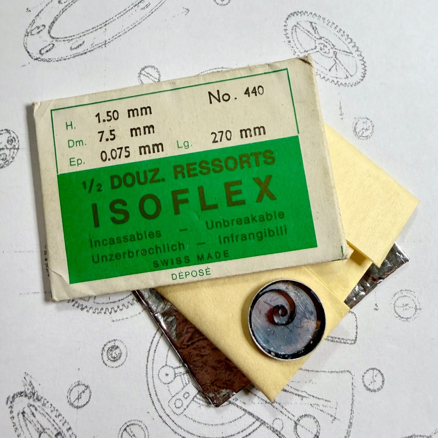 Vintage Isoflex Mainspring No.440 – 1.50mm x 0.075mm x 270mm – Unbreakable Swiss