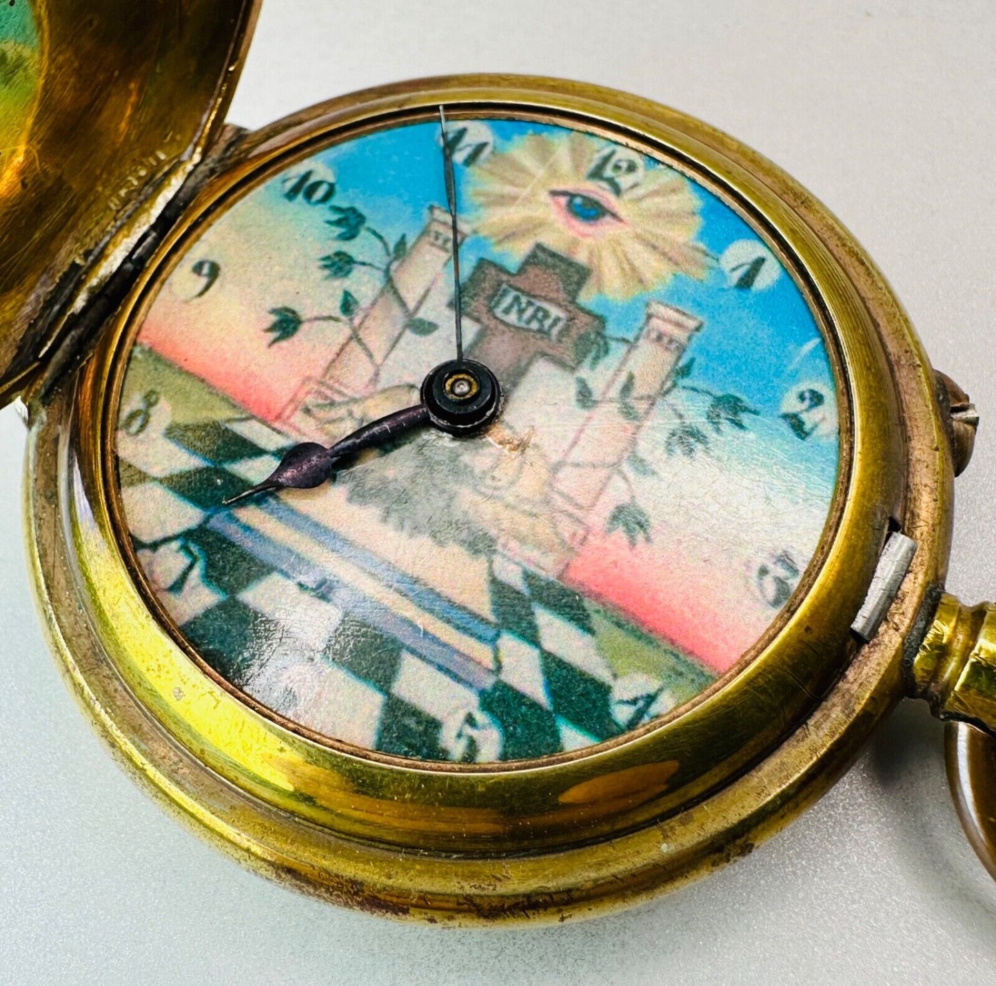 Antique Full Hunter Pocket Watch - Masonic Dial - Working
