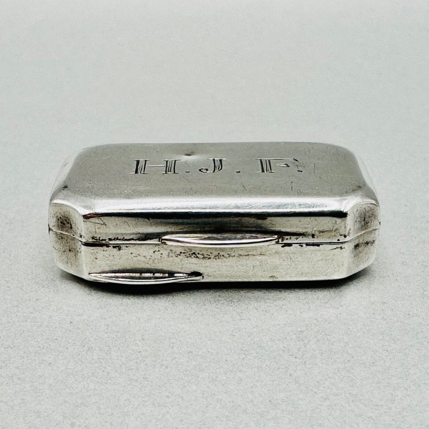 Antique German 835 Silver Pill Box - Mayer Martin – Hallmarked - Engraved H.J.F
