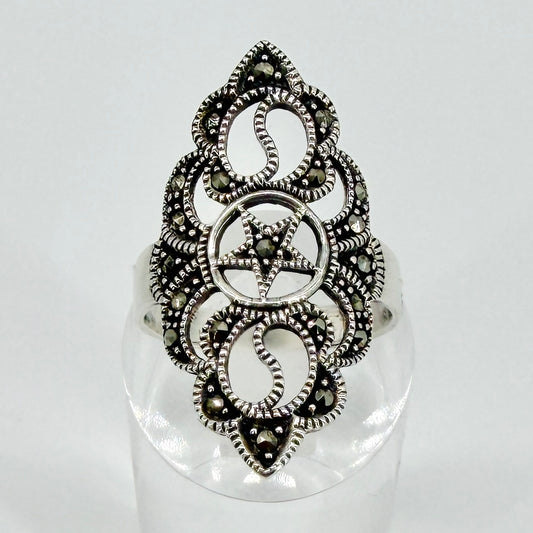 Vintage Sterling Silver Marcasite Statement Ring – Size R½ – 925