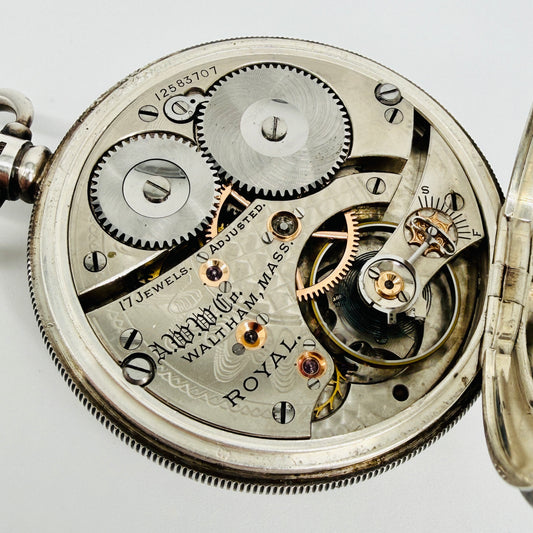 Antique Waltham "Royal" Pocket Watch - 1903 Movement - 1925 Silver Dennison Case - Working