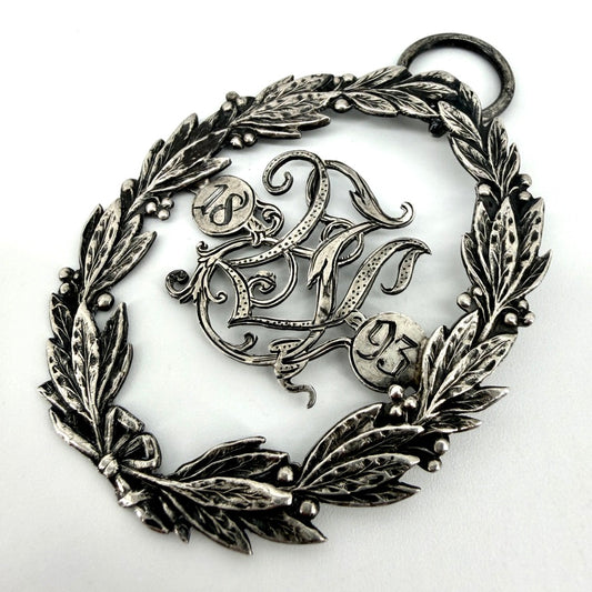 Antique White Metal Laurel Wreath Pendant 1893