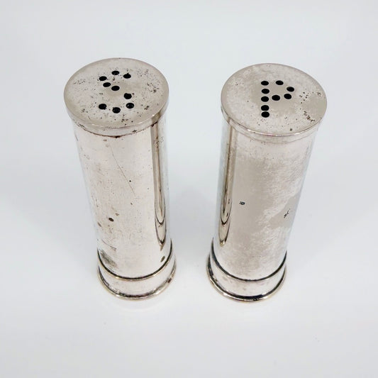 Vintage Shotgun Cartridge Salt & Pepper Pots – Silver Plated Novelty Cruet Set