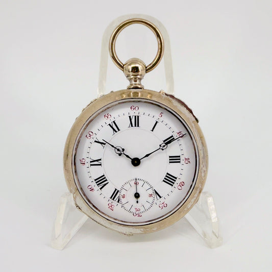 Antique Swiss Key Wound Pocket Watch – Silver Plated Case – Working