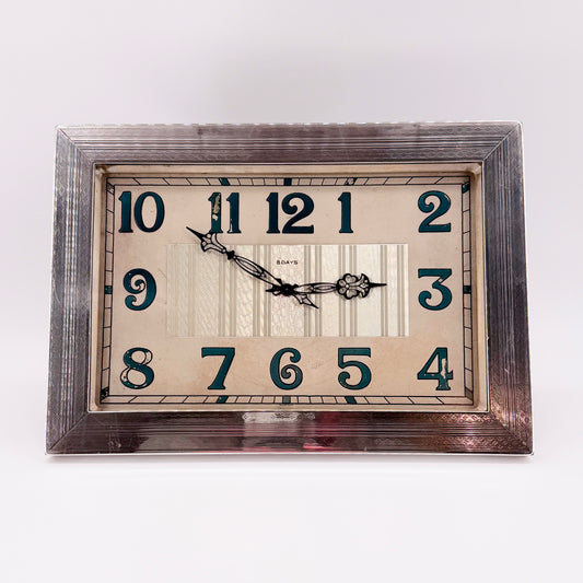 Antique Britannia Silver Mounted Art Deco 8 Day Desk Clock – London 1929