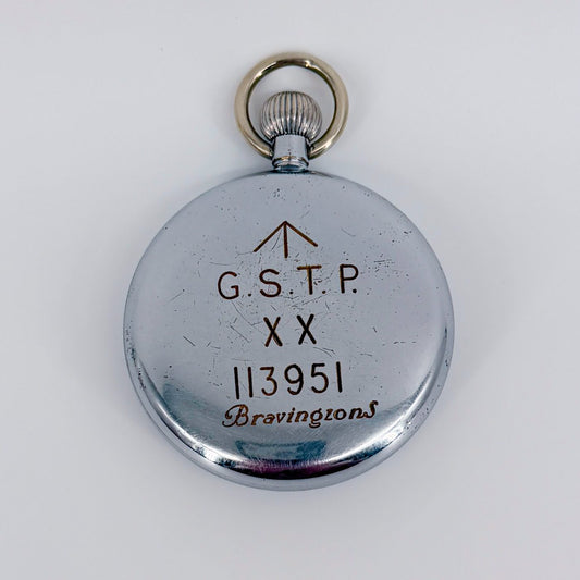 GSTP Bravingtons British Military Pocket Watch, Black Dial, 15 Jewels, c. WWII - image 2