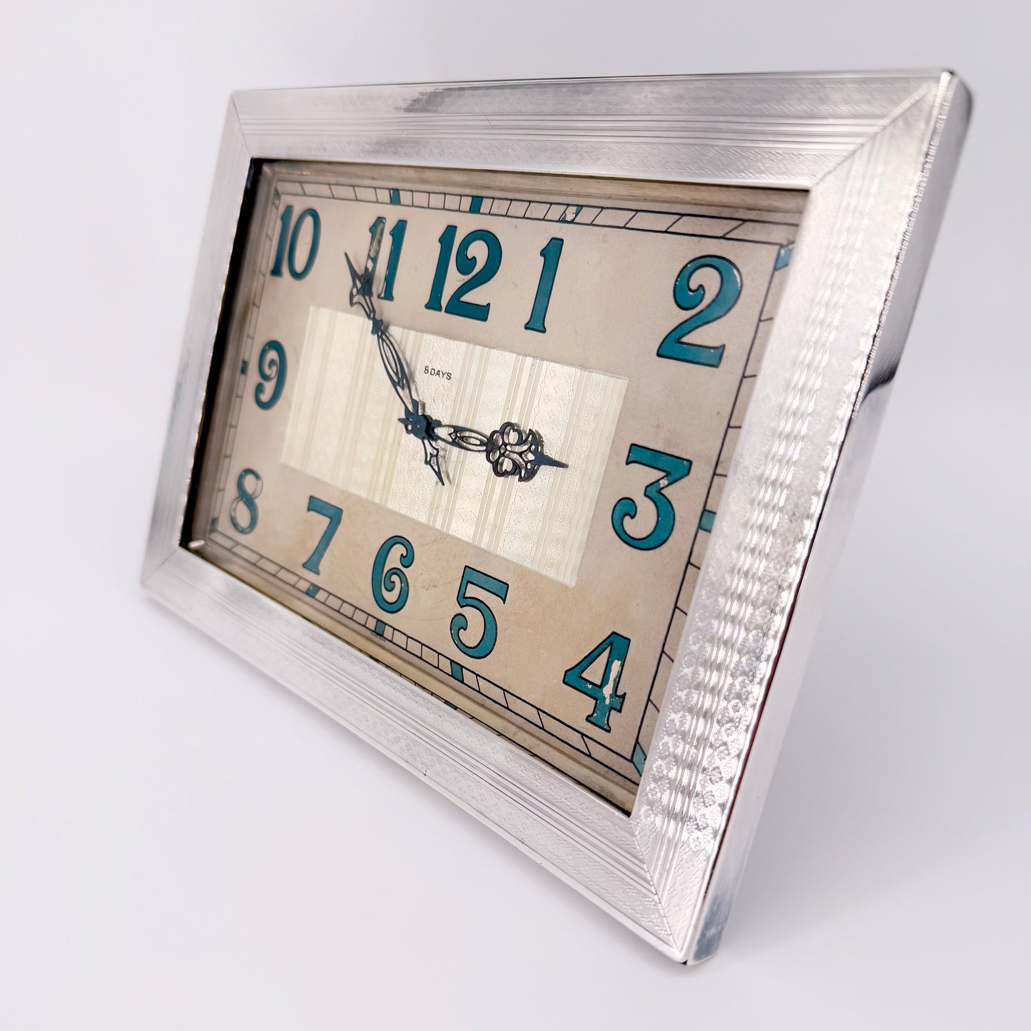 Antique Britannia Silver Mounted Art Deco 8 Day Desk Clock – London 1929