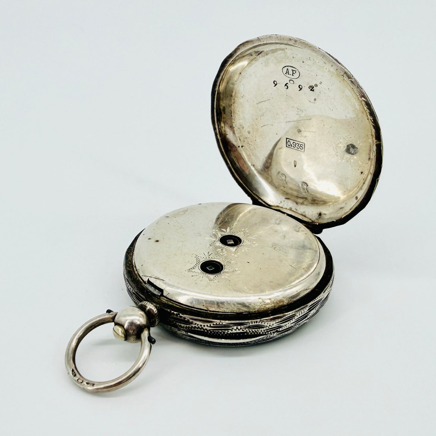 Antique Swiss 935 Silver Pocket Watch - Key Wound - Working