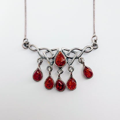 Vintage Sterling Silver & Amber Celtic Knot Necklace - image 3