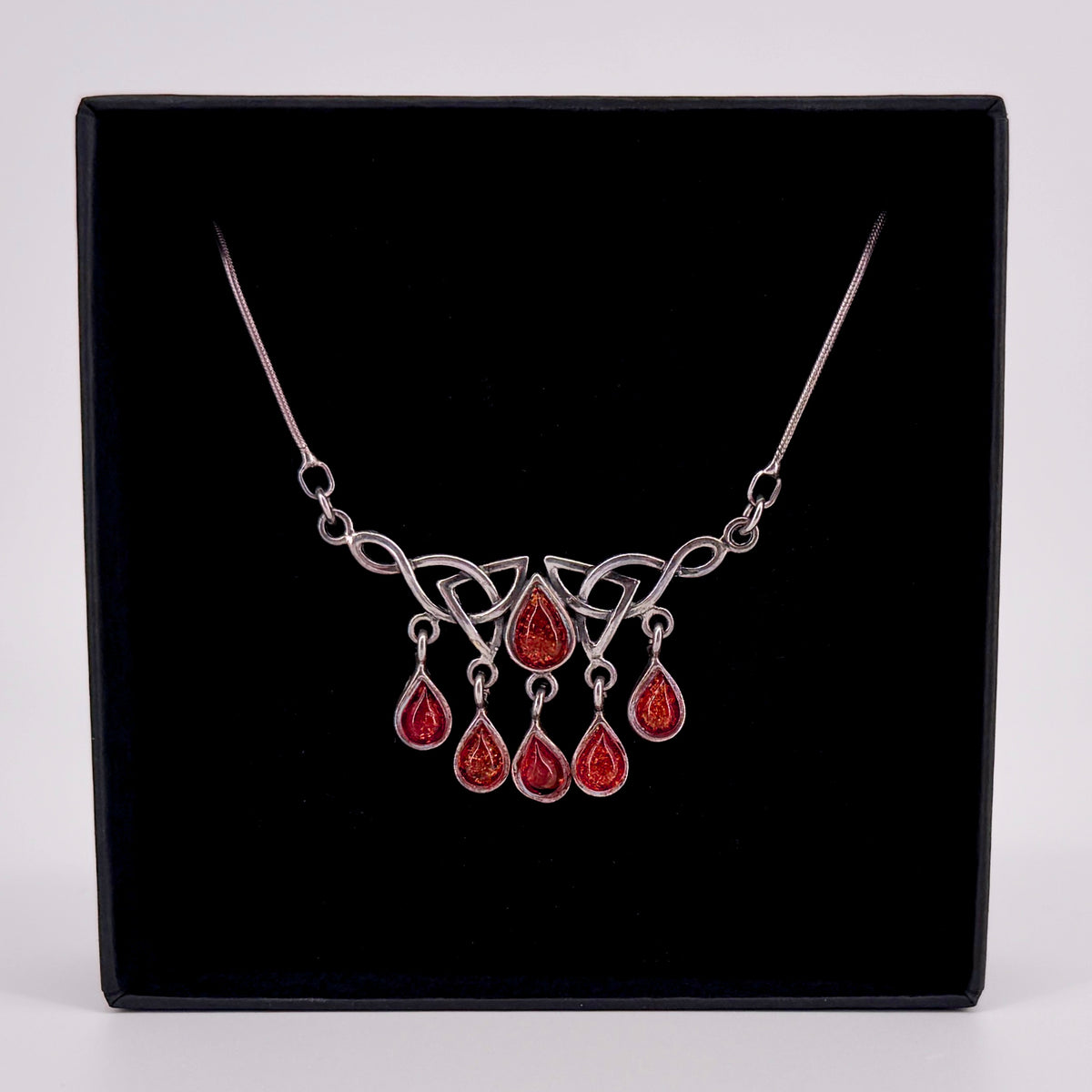 Vintage Sterling Silver & Amber Celtic Knot Necklace