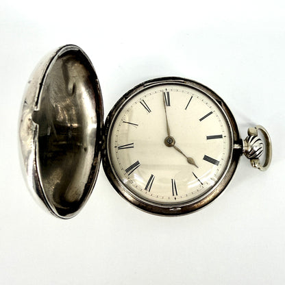 Antique Silver Cased Full Hunter Fusee Pocket Watch – London 1854 – J. Rogers