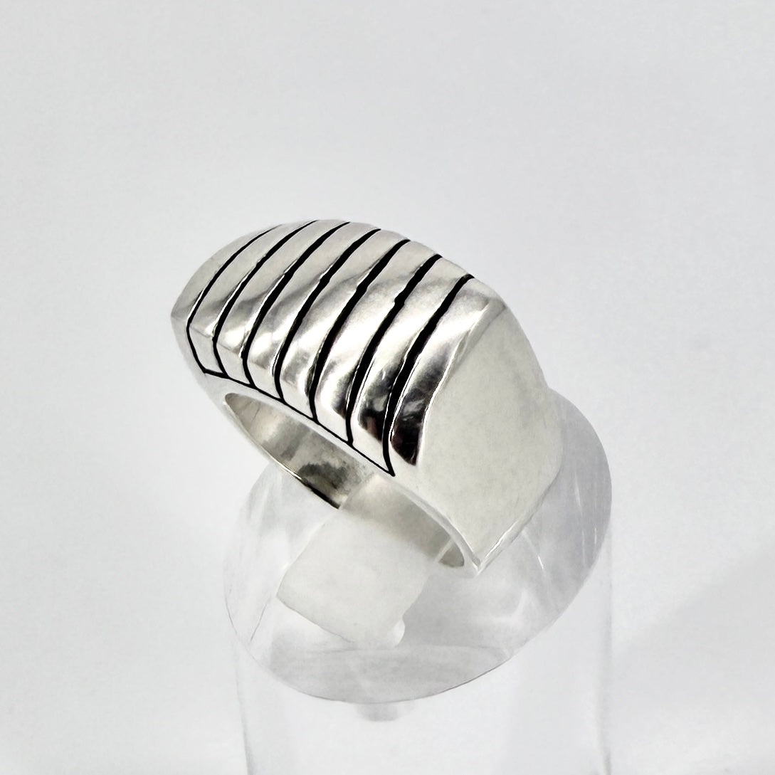 Vintage Sterling Silver Ribbed Signet Ring 925 UK Size N
