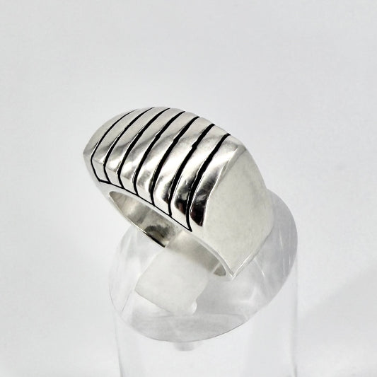 Vintage Sterling Silver Ribbed Signet Ring 925 UK Size N