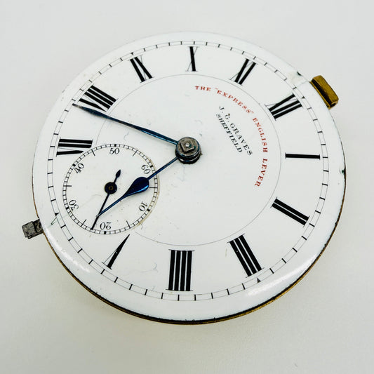 Antique J.G. Graves Sheffield Pocket Watch Movement English Lever - Working - 44.7mm