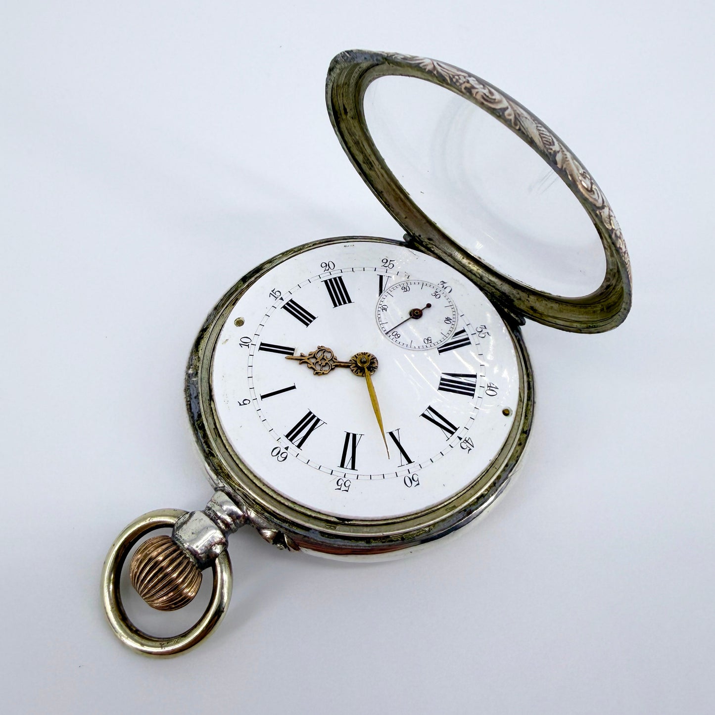 Antique Swiss / German Silver Pocket Watch – 10 Jewels – Working