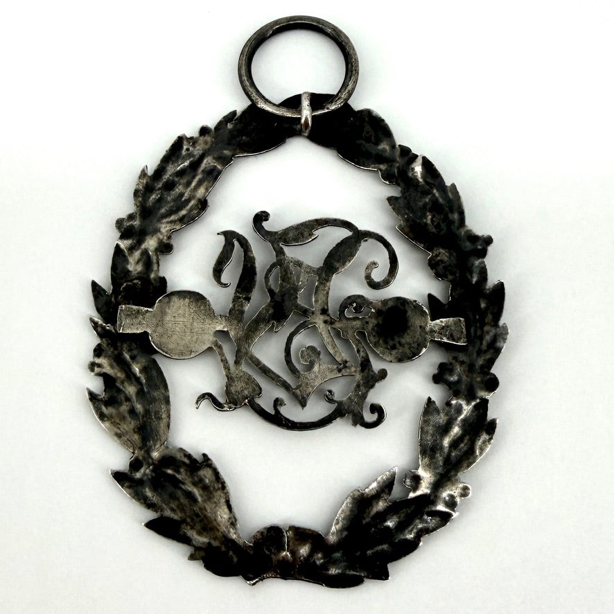 Antique White Metal Laurel Wreath Pendant 1893