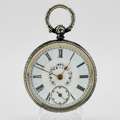Antique Swiss 800 Silver Pocket Watch - Key Wound - Working