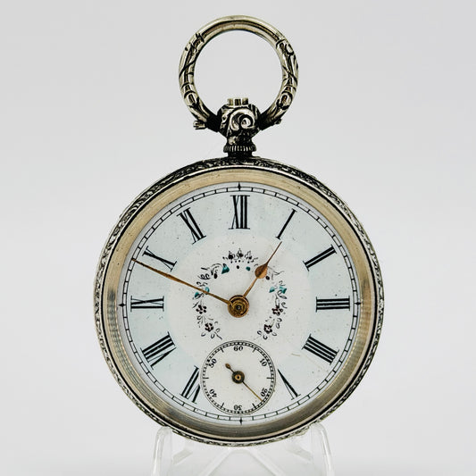 Antique Swiss 800 Silver Pocket Watch - Key Wound - Working