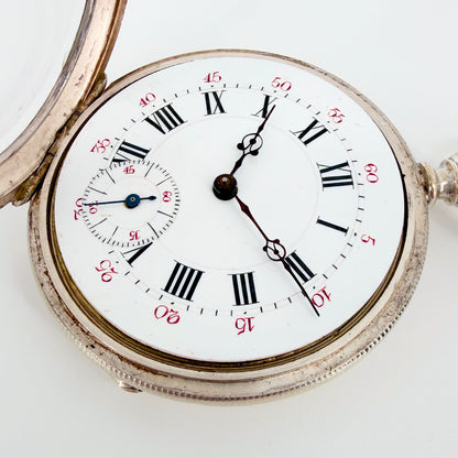 Antique Swiss Key Wound Pocket Watch – Silver Plated Case – Working