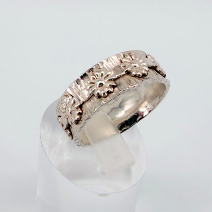 Vintage 1969 Birmingham Sterling Silver Flower Band Ring – Size T 1/2 - image 7