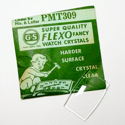 Tonneau / Barrel (PMT Series) - Bottom Edge Curved (Long Sides) - G-S Flexo Acrylic Watch Crystals - Vintage New Old Stock
