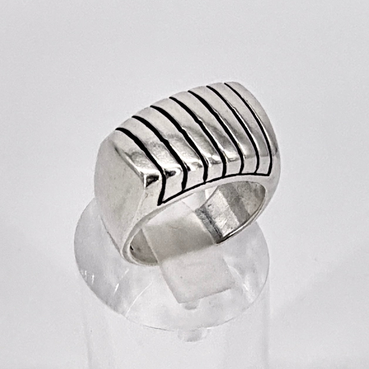 Vintage Sterling Silver Ribbed Signet Ring 925 UK Size N