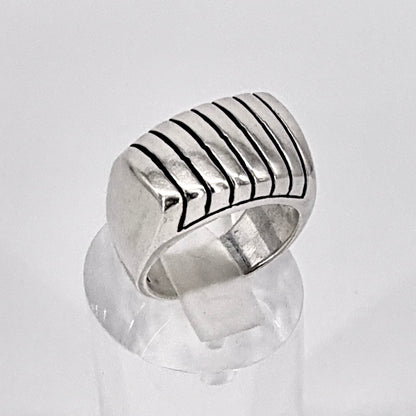 Vintage Sterling Silver Ribbed Signet Ring 925 UK Size N