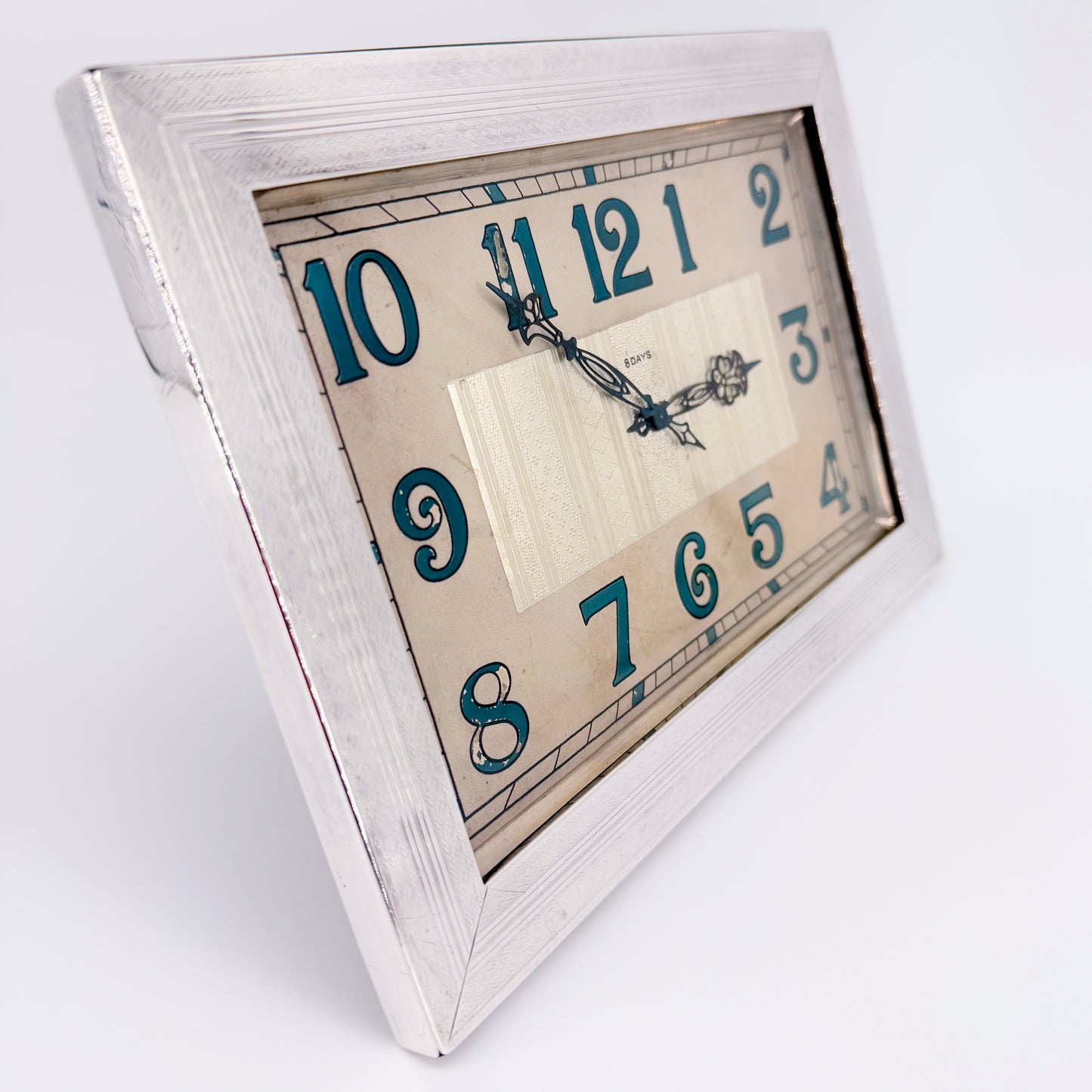 Antique Britannia Silver Mounted Art Deco 8 Day Desk Clock – London 1929
